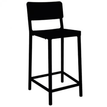 Taburete Medio Lisboa Negro Resol - Taburete de diseño moderno, estructura en polipropileno, altura media, ideal para interiores y exteriores, apilable, resistente a la intemperie y fácil de limpiar