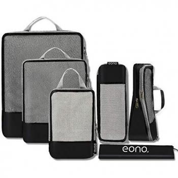 Eono by Amazon - Organizadores de Viaje de compresión expandibles, Impermeable Organizador para Maletas, Organizador de Equipaje, Cubos de Embalaje, Compression Packing Cubes, Negro, 6 Set