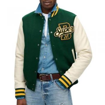 Superdry Pine Green Varsity Wool Bomber Jacket for Men - 2XL