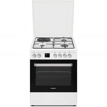 Cocina Mixta Eléctrica 60L Rosières RGE660CMW/E - 4 Fuegos, Color Blanco, Con Horno de Calor Tournante y Catalítico