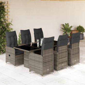 7-Piece Grey Poly Rattan Garden Bistro Set with Cushions