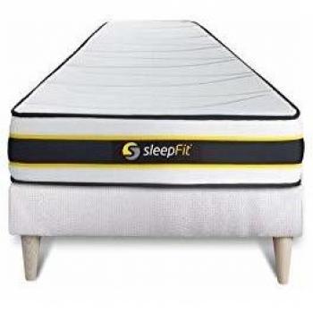 Base tapizada blanca SLEEPFIT + Colchón de muelles y viscoelástica 90 x 200 cm