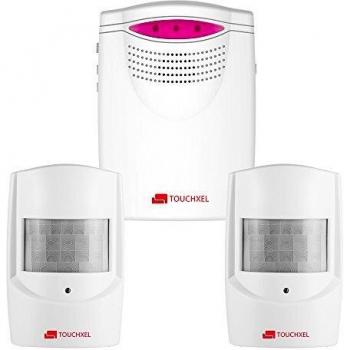 Kit de Seguridad Alarma, TOUCHXEL Sistema de Alarma Antirrobo Inalmbrico Hogar 1 Receptor y 2 Detectores de Sensor de Movimiento PIR Resistentes Intemperie para Patio / Granero / Garaje