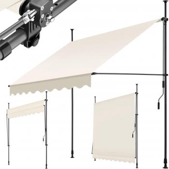 Toldo plegable para balcón Tectake con manivela, ajustable en altura, estructura de acero con revestimiento en polvo, cilindro de aluminio ligero, barras telescópicas con pies roscados para montaje rápido y sencillo