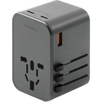 Cargador de red Energea 65W GaN Power Delivery 1xUSB + 2xUSB-C Gris/Gunmetal Adaptador de viaje 4 en 1