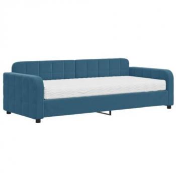 Sofá cama con colchón terciopelo azul 90x200 cm