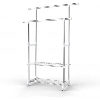 Songmics Perchero Barra para colgar ropa con ruedas, tubo compuesto de acero inoxidable LLR03W