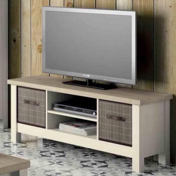 Mesa de TV Artik color Roble Cambrian y Peno con Cestas Bambú 130x51x41 cm