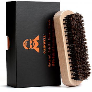 GAINWELL CEPILLO PARA BARBA DE CERDAS DE JABALÍ-100% natural y mango de madera - Regalo Perfecto Para Hombre