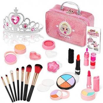 Jojoin Set de Maquillaje Niñas, 22 Piezas de Juguete de Maquillaje Cosméticos Lavables con 1 Corona, Maletin Maquillaje Infantil, Niñas Regalos de Princesa en Fiestas, Navidad, Cumpleaños