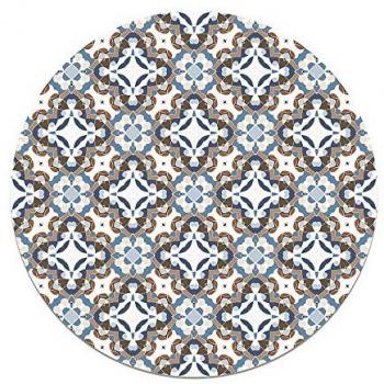 Alfombra Vinílica Redonda Hidráulico Oriental Azul 150x150 cm - Antideslizante e Ignífuga para Cocina y Salón