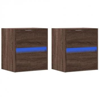 Mueble de TV de pared con estante multimedia y luces LED, 2 piezas, roble marrón, 41 x 31 x 45 cm