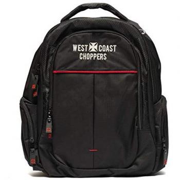 Mochila Travel West Coast Choppers Negra con diseño de motocicleta, material resistente al agua, compartimentos múltiples, correas ajustables y un tamaño único