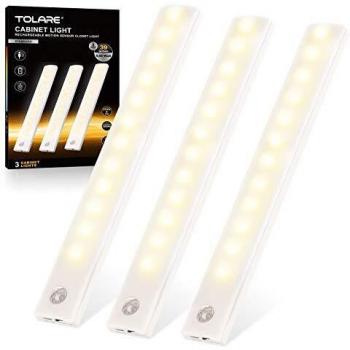 Tolare Luz LED Con Sensor De Movimiento Y Banda Magnética, Luz Armario Recargable De Gabinete Por USB 12 LEDs, Para Habitaciones De Niños, Dormitorios, Escaleras, Armarios - Blanco Cálido