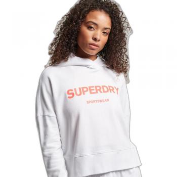 Superdry Sudadera con Capucha Code Core Sport Crop Box Mujer Blanco Naranja
