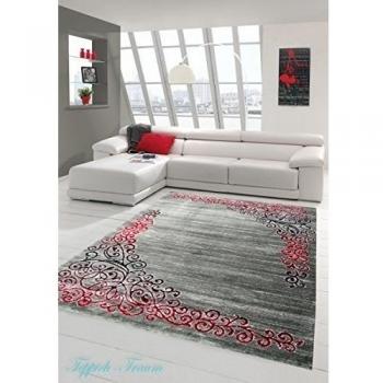 Alfombra moderna de diseño alfombra oriental con la manta Glitzergarn sala de estar con patrón floral en gris jaspeado rojo antracita Größe 80 x 300 cm