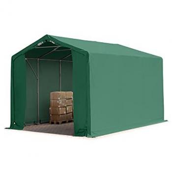 Carpa Industrial 4x6 m con Altura Lateral de 3,0 m y Puerta con Cremallera, PVC 850 Impermeable, Verde Oscuro sin Estática