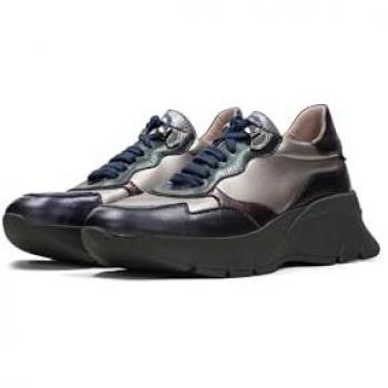 Zapatillas deportivas de piel para mujer Hispanitas con cordoneras y plataforma, modelo Chi243617 color acero