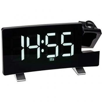 Despertador Digital Proyector con Radio FM y Carga USB, Negro con Números LED Blancos