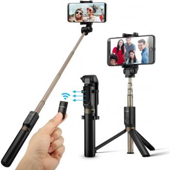 Palo Selfie Trípode con Control Remoto para iPhone 6 6s 7 7plus Android Samsung Galaxy de 3.5-6 Pulgadas - BlitzWolf 3 en 1 Monópode Extensible Mini Selfie Stick Bolsillo Inalámbrico 360° Rotación