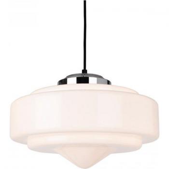 Lámpara colgante Art Deco Chrome con cristal blanco opal, 1 bombilla, diámetro de 21 cm