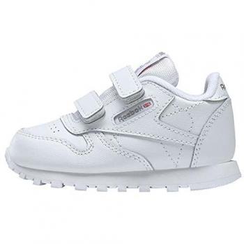Zapatillas Infantiles Reebok Classics CL Leather 2V Velcro Blancas, Unisex, Talla 21.5 EU