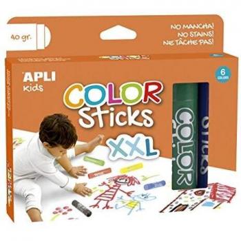 APLI Kids 17538 - Color Sticks XXL - Témperas sólidas para niños, 40 g 6 u.