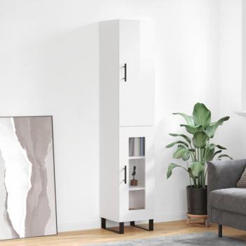 Aparador alto de madera contrachapada blanco brillo 34,5x34x180 cm