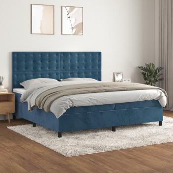 Cama box spring suave con colchón terciopelo azul oscuro 200x200 cm