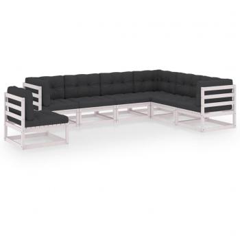 vidaXL Set de Muebles de Jardín 7 Piezas con Cojines en Madera Maciza de Pino Blanco