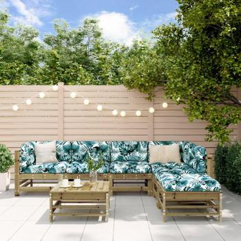 Juego de muebles de jardín 7 piezas con cojines de pino de madera impregnada en color marrón