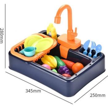 Juego de cocina simulación para niños con fregadero eléctrico y agua circulante para lavar frutas y verduras, incluye estufa