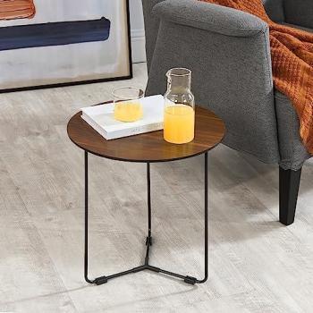 Mesa auxiliar redonda Böhen de MDF y acero 42 x Ø 40 cm - Negro con efecto nogal