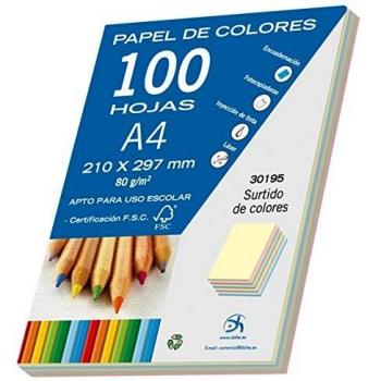 Dohe- Pack de 100 papeles A4, 80 g, multicolor pastel, Color surtido