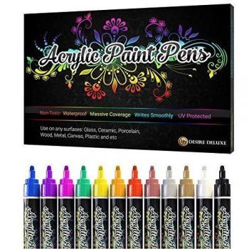 Desire Deluxe - Marcadores de pintura acrílica, resistentes al agua, no tóxicos, para piedra, cerámica, cristal, madera, porcelana, guijarros, punta redonda reversible