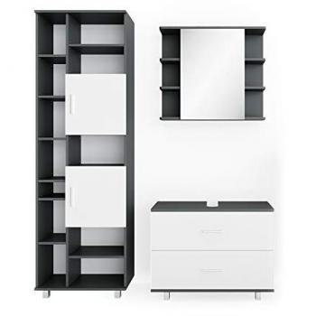 Conjunto de Muebles de Baño Ilias, Blanco/Antracita, 3 Piezas con Mueble Alto