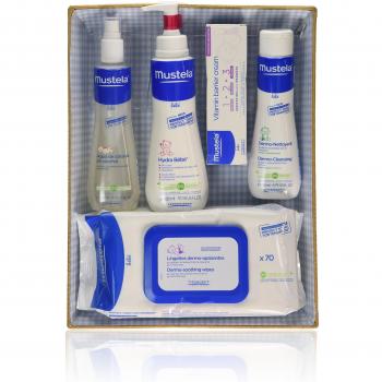Mustela Bébé - Canastilla azul - Agua de colonia + Hydra Bébé + Vitamin barrier cream + Dermo Nettoyant + Toallitas - 1 pack, Una talla
