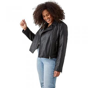 Curve Faux Leather Biker Jacket for Women - Black - Size 28 UK