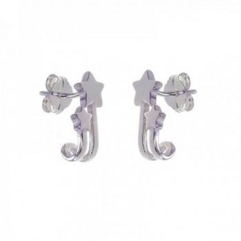 Pendientes de plata con bandas verticales combinadas y estrellas lisas presión.
