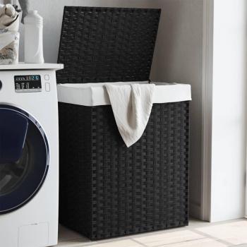 Cesta de ropa sucia con tapa Polyrattan negro 46x33x60 cm