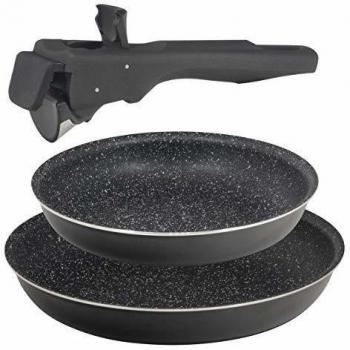 Set 2 sartenes Ø20+26cm aluminio prensado aptas inducción Click & cook black CON mango Click & cook