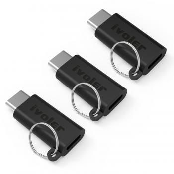 iVoler Adaptador USB C a Micro USB con llavero, [3 Unidades] USB Type C Conector para MacBook 2015, ChromeBook Pixel, Google Pixel/Pixel XL, Nexus 5X/6P, LG G5, Nokia N1, OnePlus 3, Huawei P9 y más