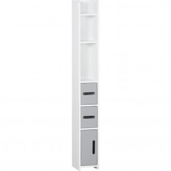 Armario Alto de Baño con 3 Puertas y 3 Estantes - Estilo Moderno - Blanco y Gris