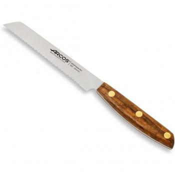 Cuchillo Tomatero Arcos Serie Nordika de Acero Inoxidable NITRUM con Hoja de 130 mm y Mango de Madera Ovengkol - Producto Sostenible en Embalaje Reciclado