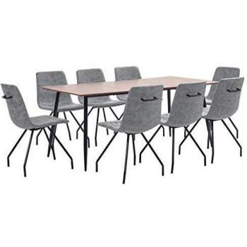 vidaXL Juego de Comedor 9 Piezas Cuero Sintético Mobiliario Hogar Decoración Casa Robusto Duradero Resistente Funcional Práctico Útil Gris Oscuro