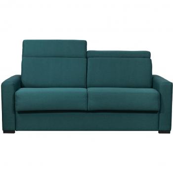 Sofá cama azul petróleo con colchón de 18 cm y reposacabezas ajustables NORO