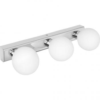 Aplique de baño con 3 bombillas Camerino, diseño moderno, acabado en cromo, apto para bombillas LED, fácil instalación, dimensiones: 60 cm de largo x 10 cm de alto