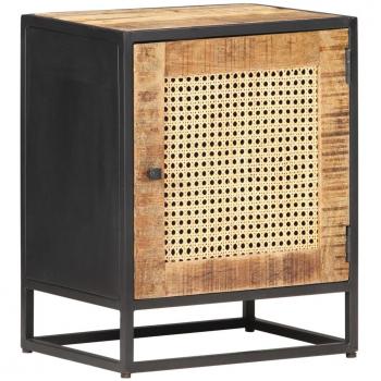 vidaXL Bedside Cabinet 40x30x50 cm Rough Mango Wood and Natural Cane