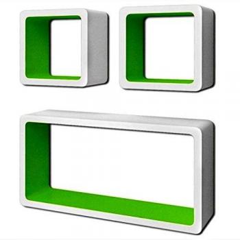 vidaXL 3 estanterías cúbicas MDF blanco y verde suspendidas almacenar libros/DVD
