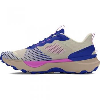Zapatillas de Trail Running Under Armour Infinite Pro Trail, características: diseño para mujer, color beige con detalles en azul y rosa, talla 42.5 (9/10.5), modelo UA U Infinite Pro, ideal para correr en terrenos